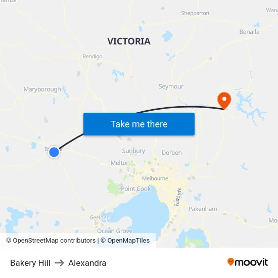 Bakery Hill to Alexandra map