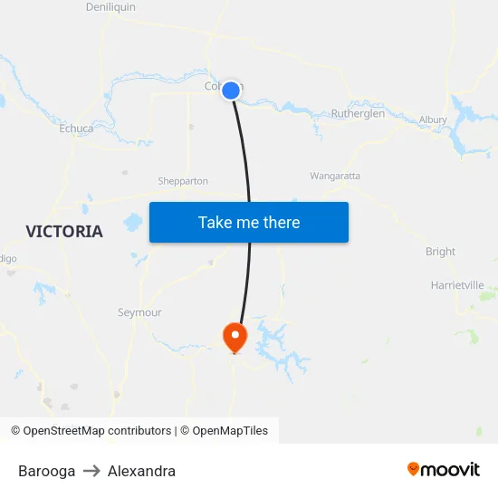 Barooga to Alexandra map