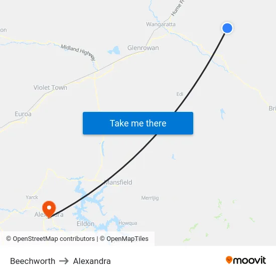 Beechworth to Alexandra map