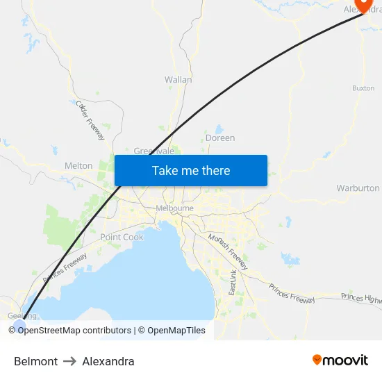 Belmont to Alexandra map