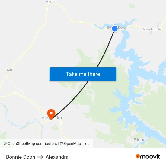 Bonnie Doon to Alexandra map