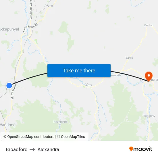Broadford to Alexandra map