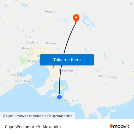Cape Woolamai to Alexandra map