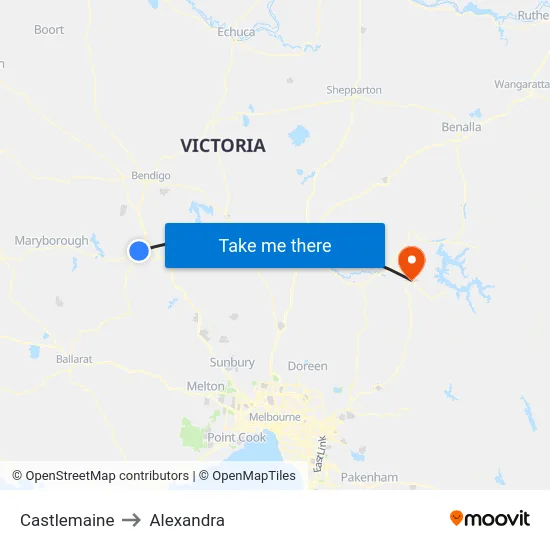 Castlemaine to Alexandra map