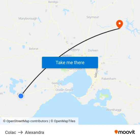 Colac to Alexandra map