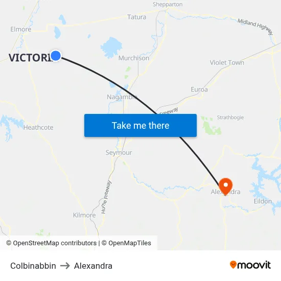 Colbinabbin to Alexandra map