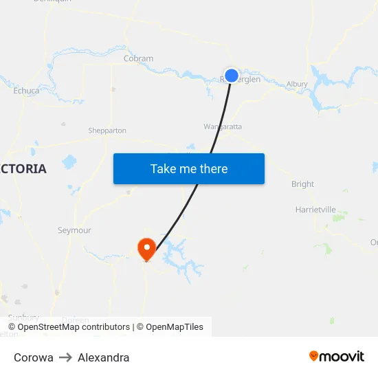Corowa to Alexandra map