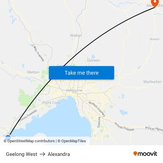 Geelong West to Alexandra map