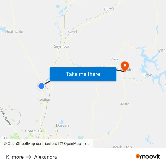 Kilmore to Alexandra map