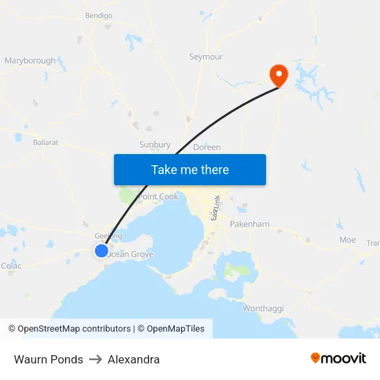 Waurn Ponds to Alexandra map