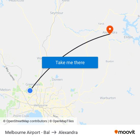 Melbourne Airport - Bal to Alexandra map