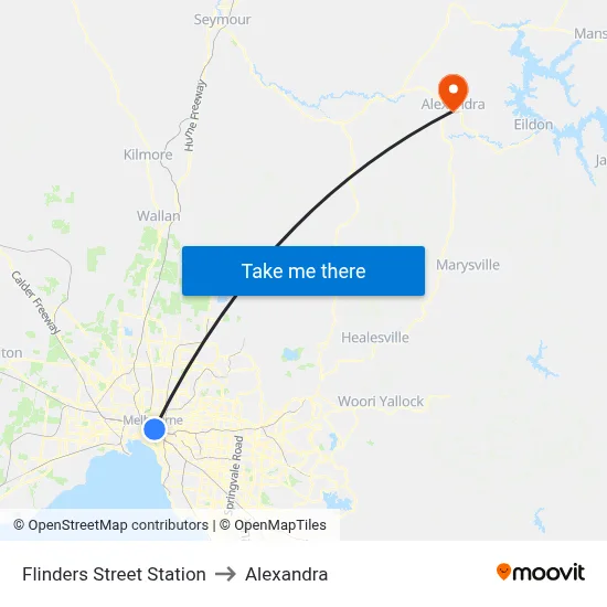 Flinders Street Station to Alexandra map