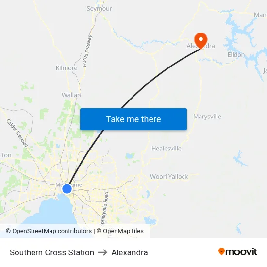 Southern Cross Station to Alexandra map