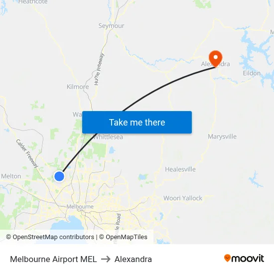 Melbourne Airport MEL to Alexandra map