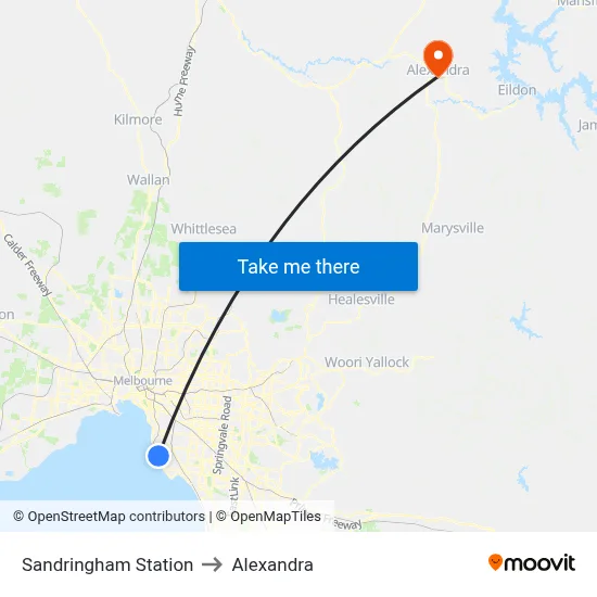 Sandringham Station to Alexandra map
