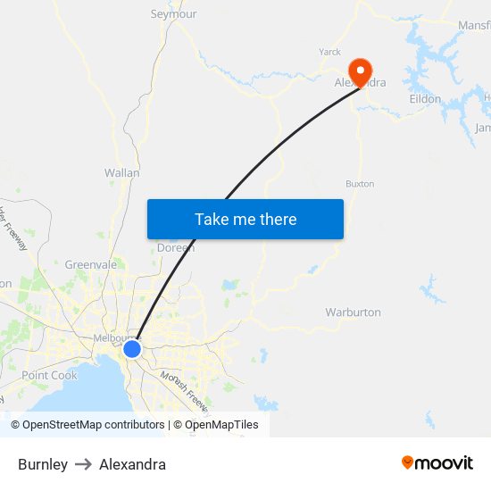 Burnley to Alexandra map