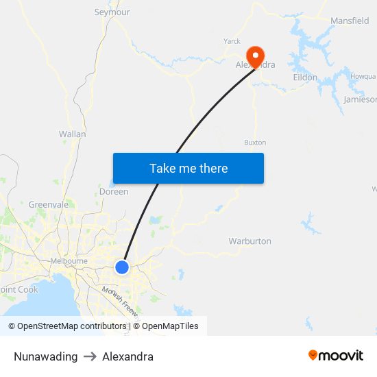 Nunawading to Alexandra map