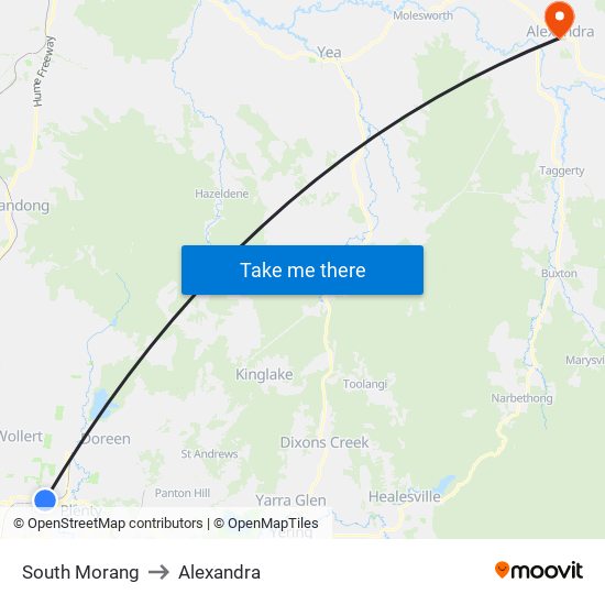South Morang to Alexandra map