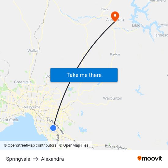 Springvale to Alexandra map