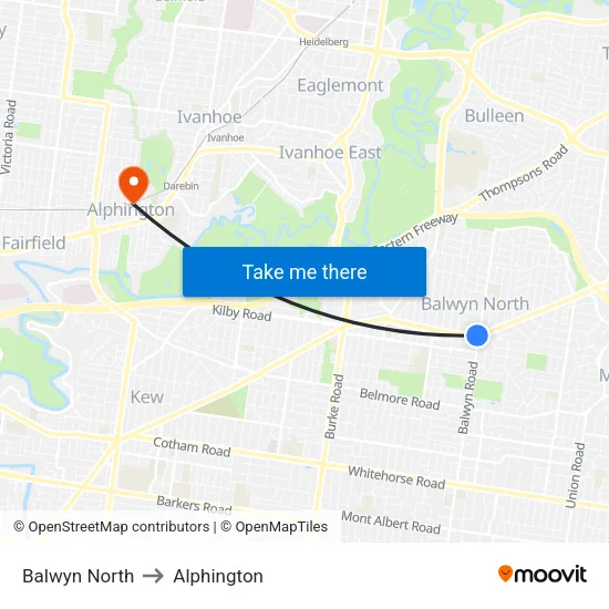 Balwyn North to Alphington map