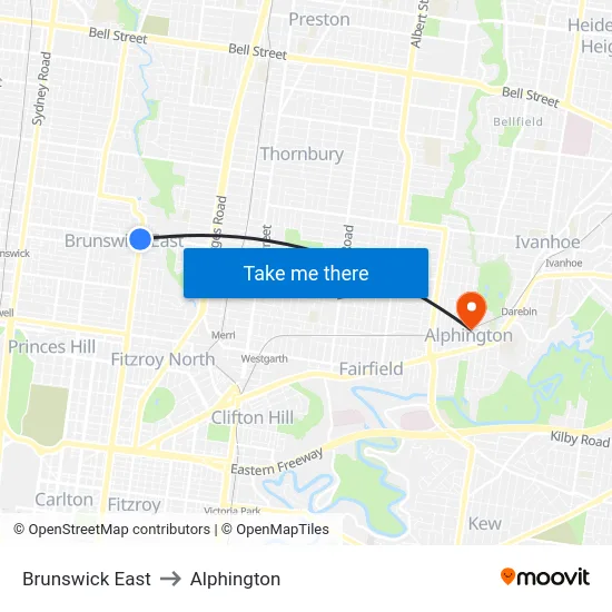 Brunswick East to Alphington map