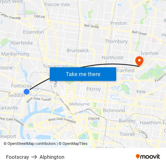 Footscray to Alphington map