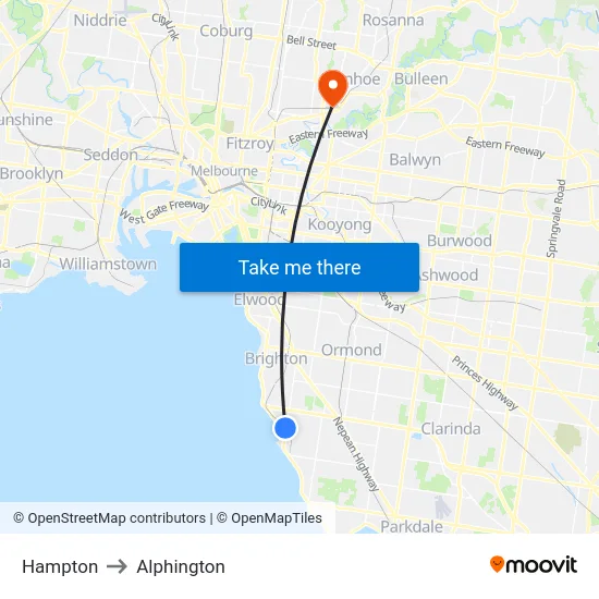 Hampton to Alphington map