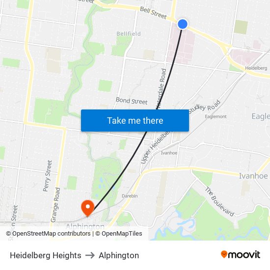 Heidelberg Heights to Alphington map