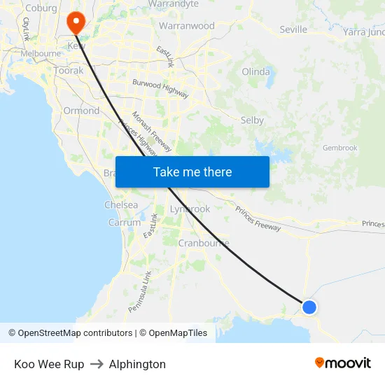 Koo Wee Rup to Alphington map