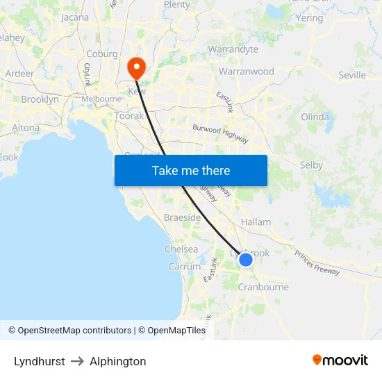 Lyndhurst to Alphington map