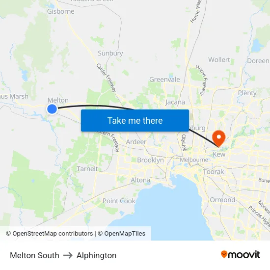 Melton South to Alphington map