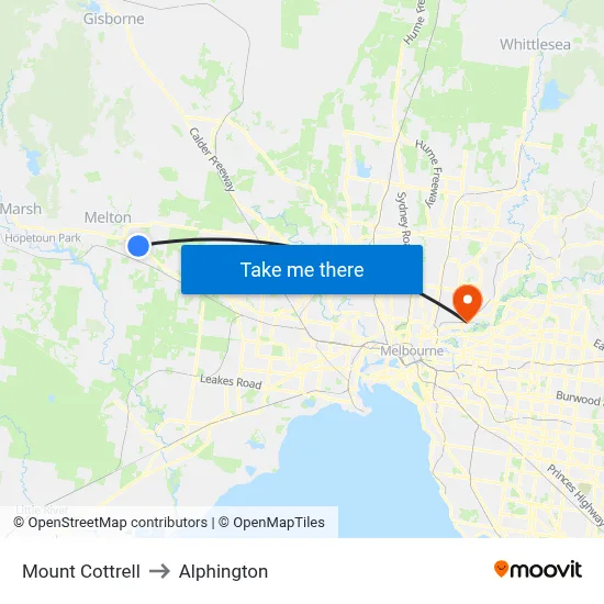 Mount Cottrell to Alphington map