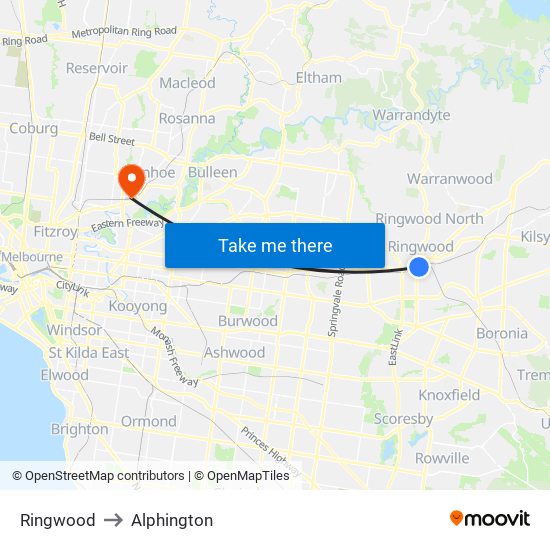 Ringwood to Alphington map