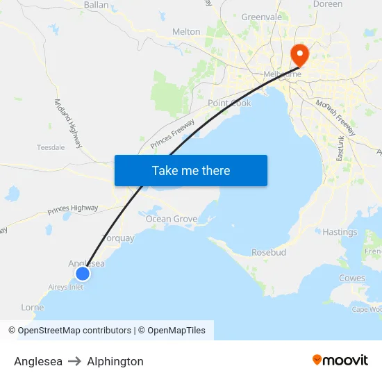 Anglesea to Alphington map