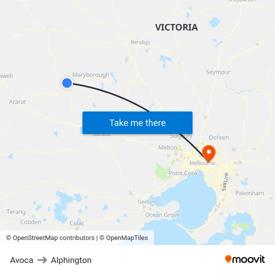 Avoca to Alphington map