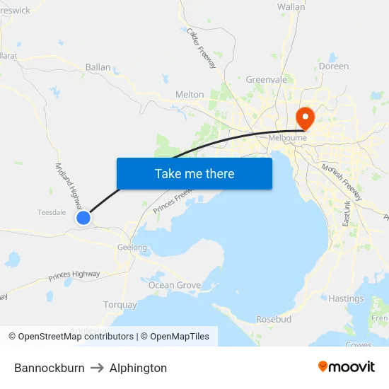 Bannockburn to Alphington map