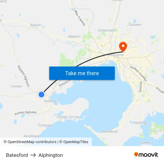 Batesford to Alphington map
