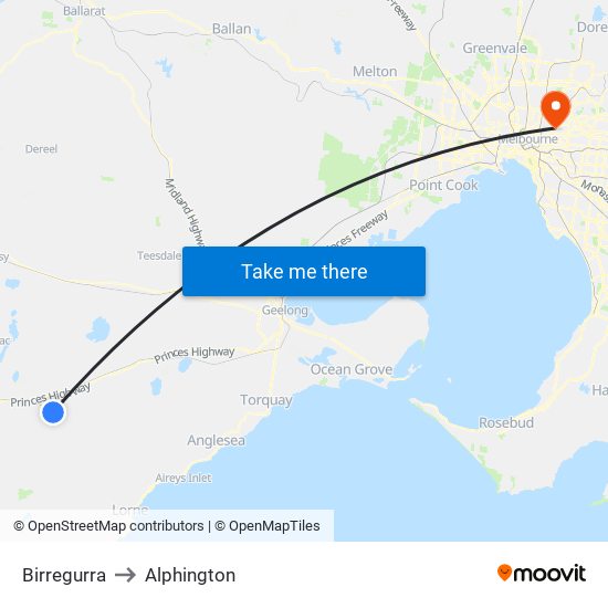 Birregurra to Alphington map