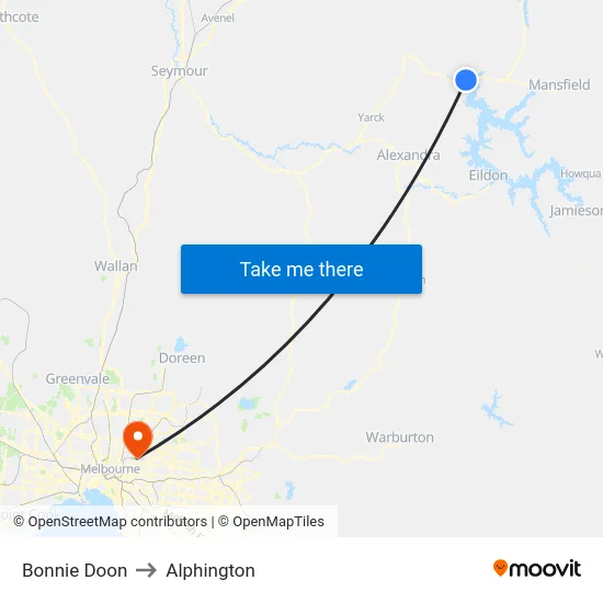 Bonnie Doon to Alphington map