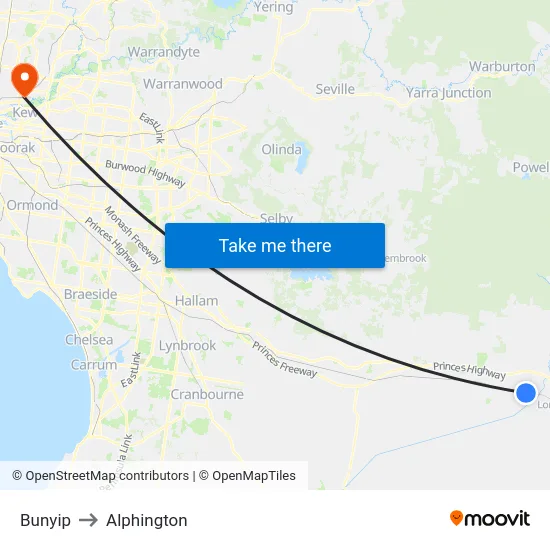 Bunyip to Alphington map
