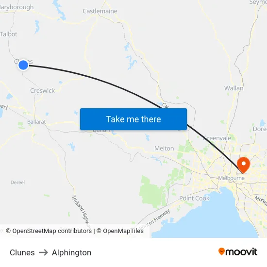 Clunes to Alphington map