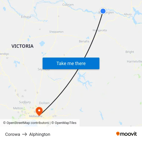 Corowa to Alphington map