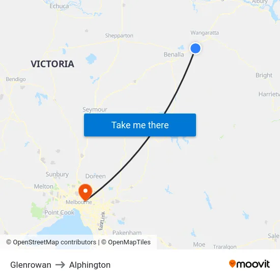 Glenrowan to Alphington map