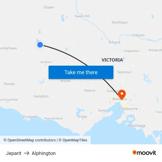 Jeparit to Alphington map