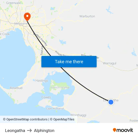 Leongatha to Alphington map