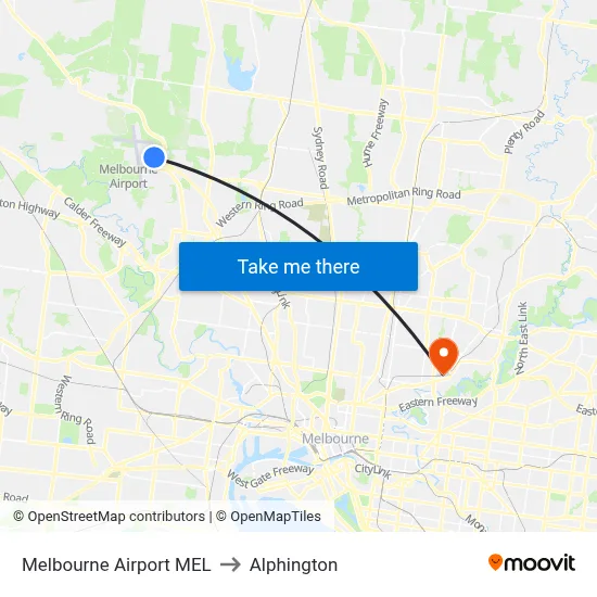 Melbourne Airport MEL to Alphington map