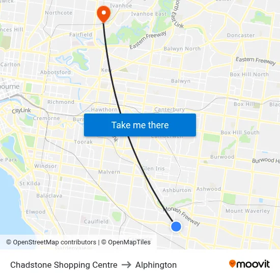 Chadstone Shopping Centre to Alphington map