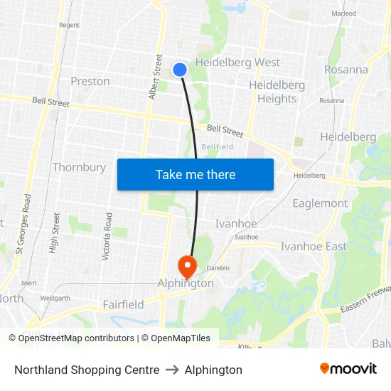 Northland Shopping Centre to Alphington map