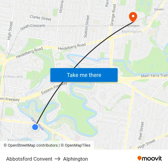 Abbotsford Convent to Alphington map