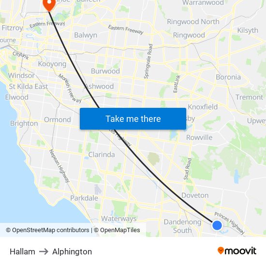 Hallam to Alphington map